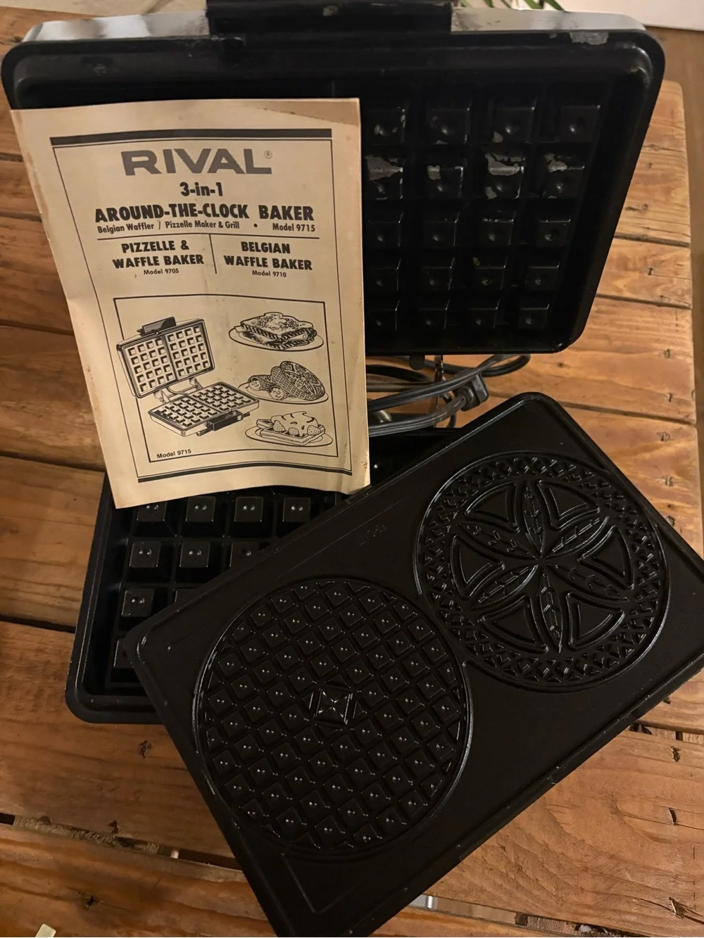 Vintage Rival 3-in-1 Black Waffle Maker - Around-the-Clock Baker